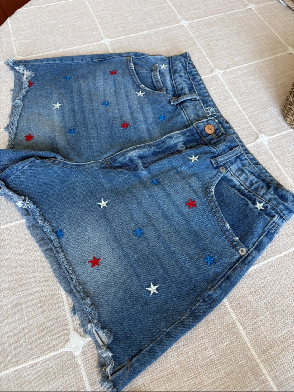 No Boundaries Blue Denim Shorts with Red, White & Blue Star Embroidery - Picture 7 of 9